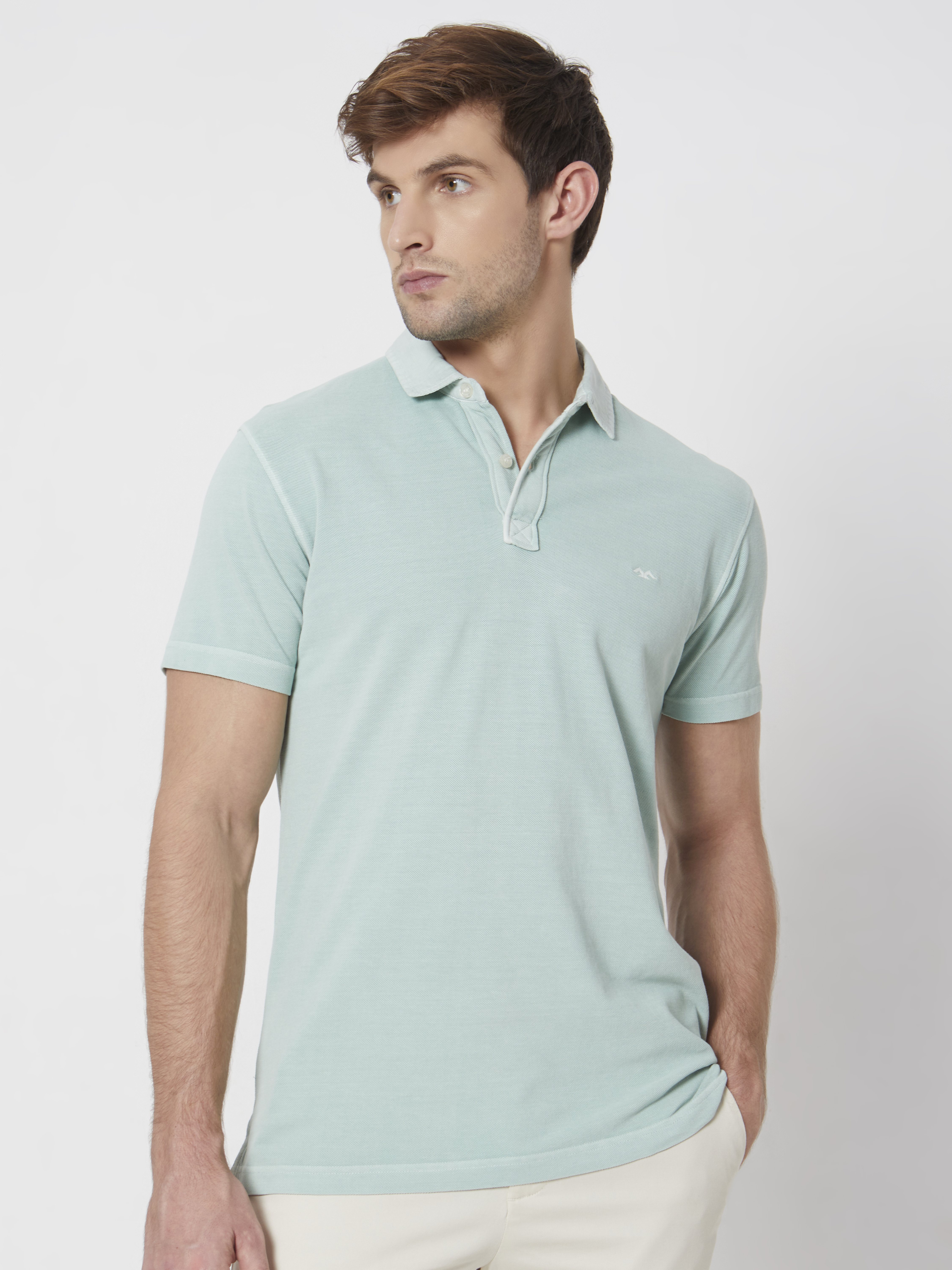 Buy Light Green Plain Slim Fit Polo T shirt Online at Muftijeans