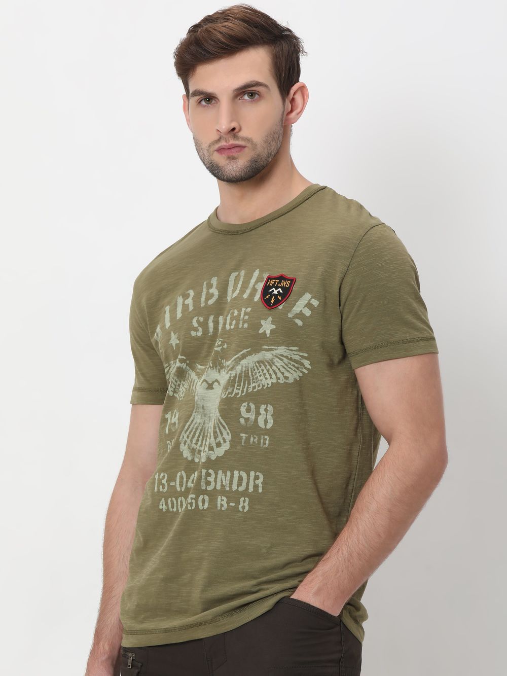 Olive Badged Plain Slub Jersey T-Shirt