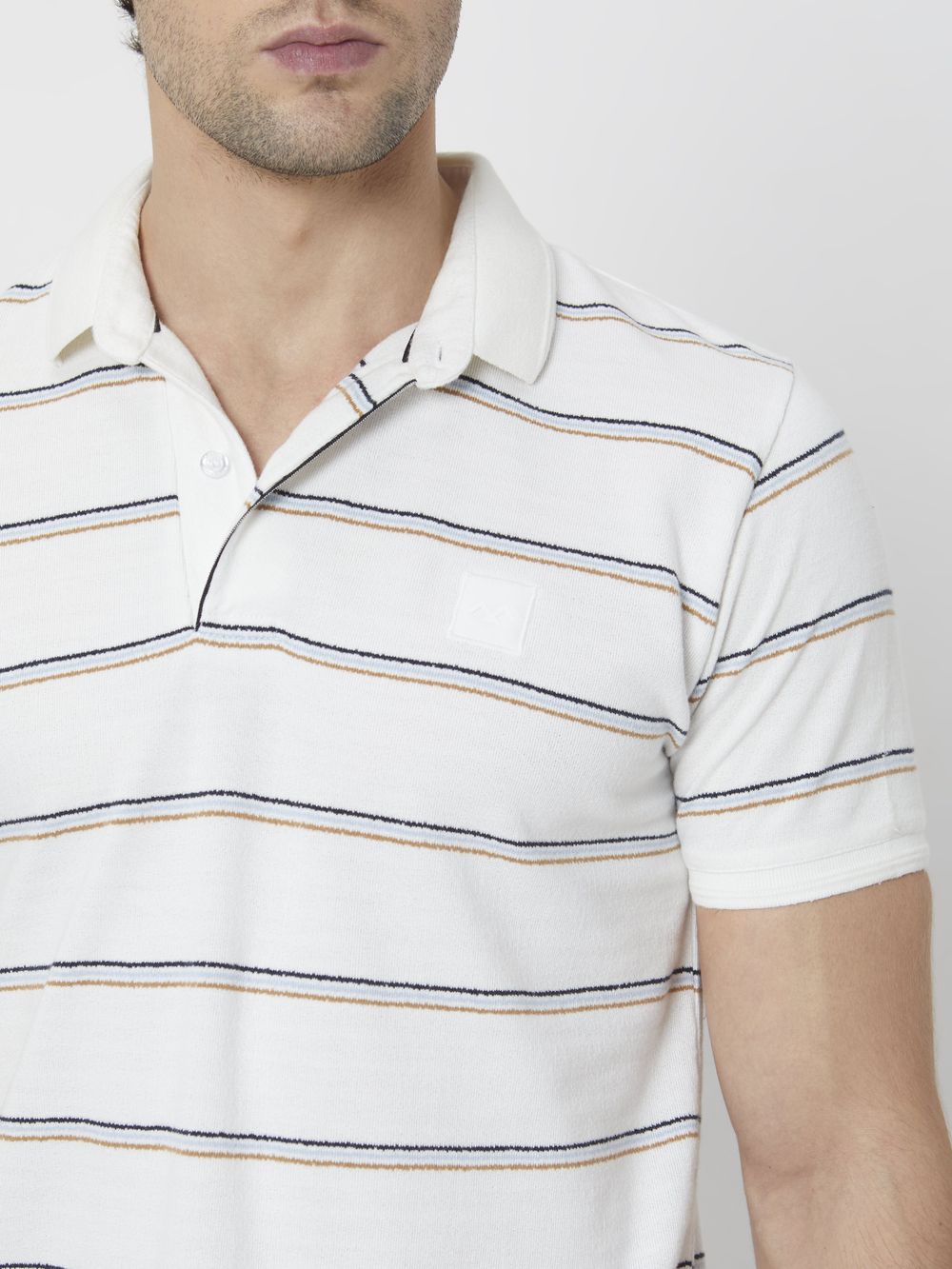 White Textured Stripe Slim Fit Polo T-Shirt