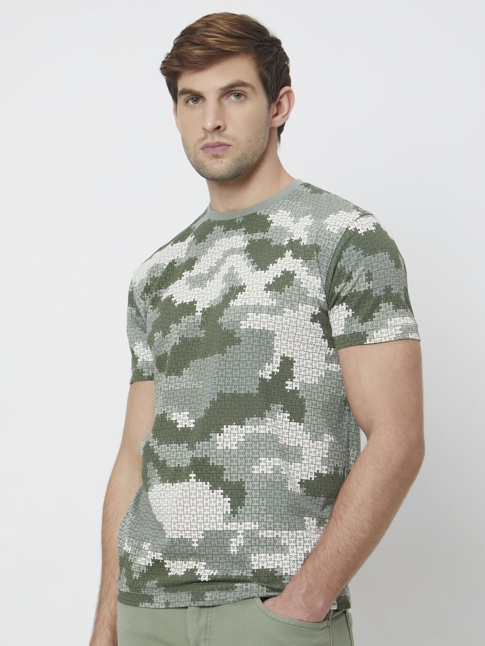 Light Olive Jigsaw camo Printslim Fit T-Shirt