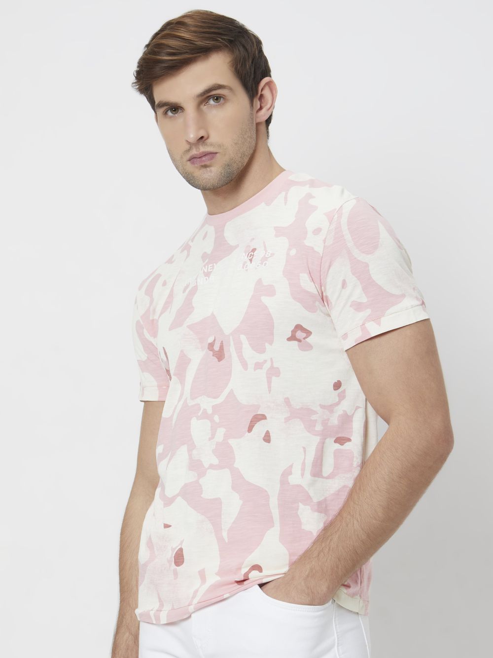 Pink Abstract Print Slim Fit T-Shirt