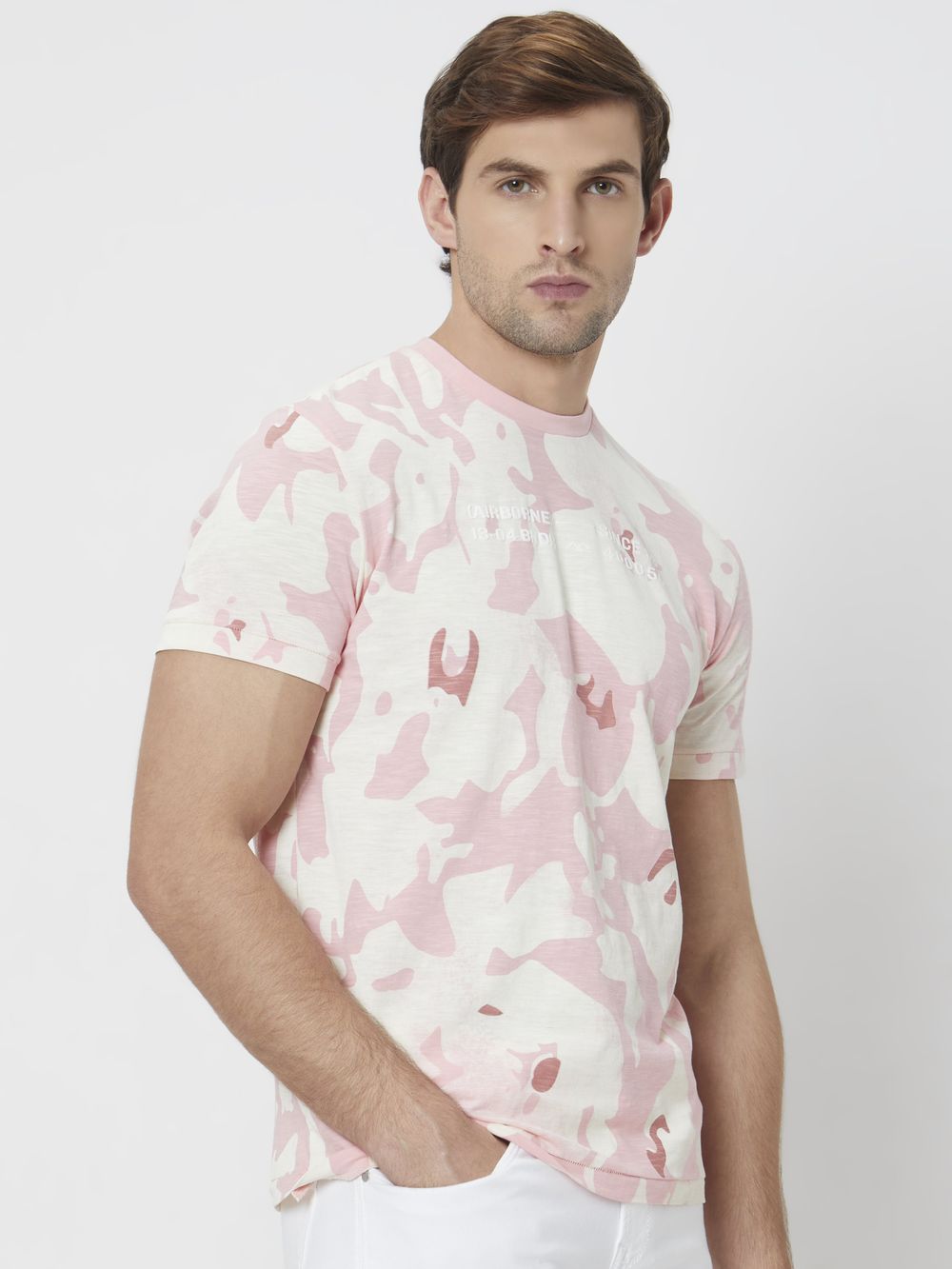 Pink Abstract Print Slim Fit T-Shirt