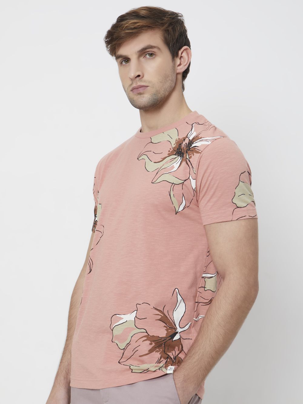 Pink Floral Print Slim Fit T-Shirt