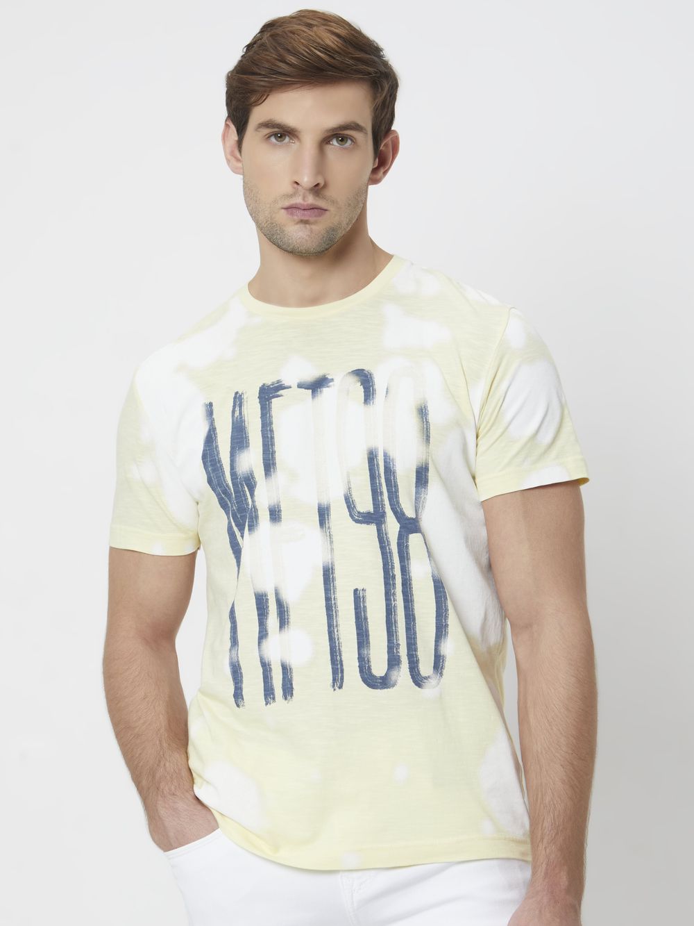 Yellow Cloud Print Slim Fit T-Shirt