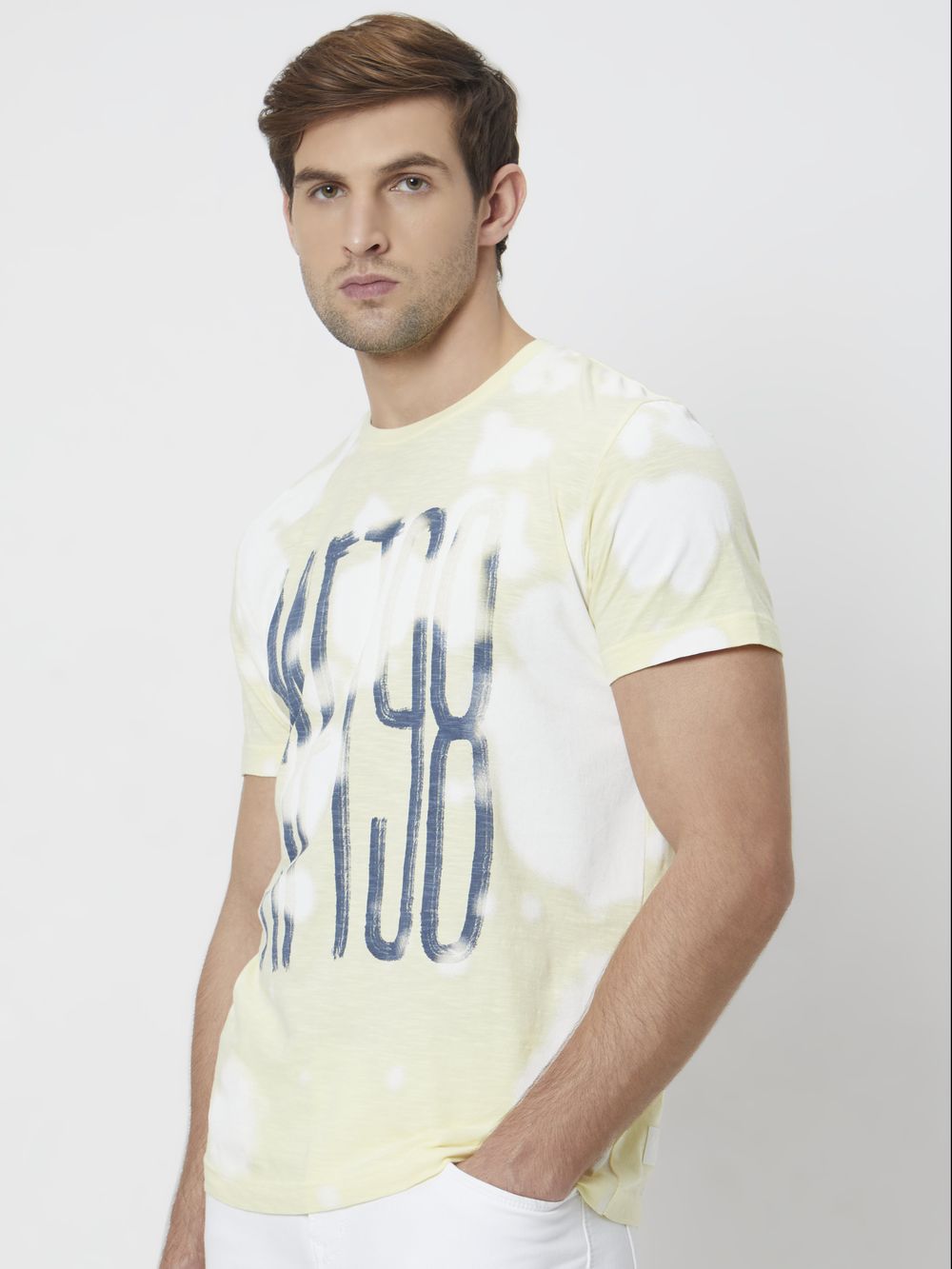 Yellow Cloud Print Slim Fit T-Shirt