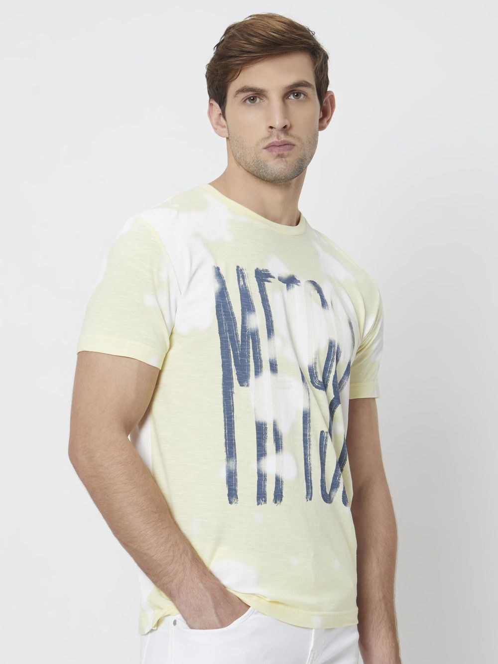 Yellow Cloud Print Slim Fit T-Shirt