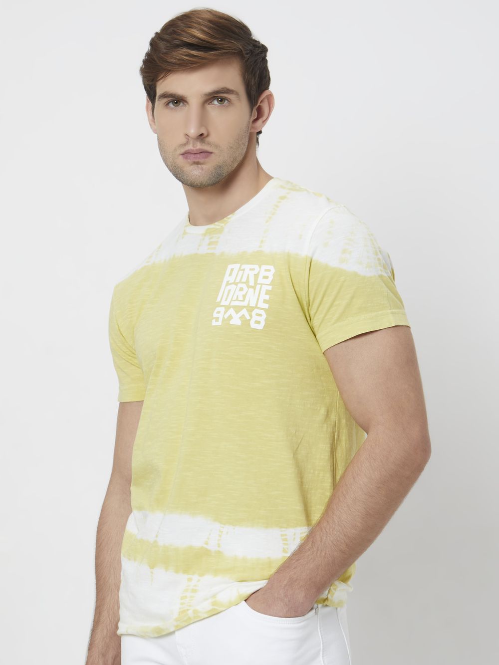 Light Yellow Graphic Print Slim Fit T-Shirt