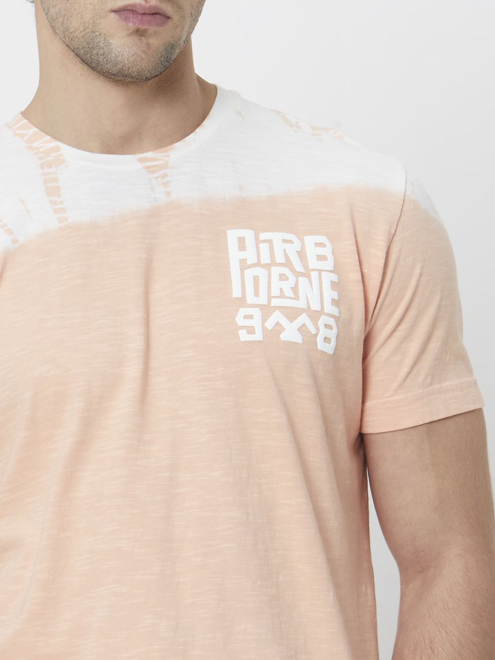 Peach Graphic Print Slim Fit T-Shirt
