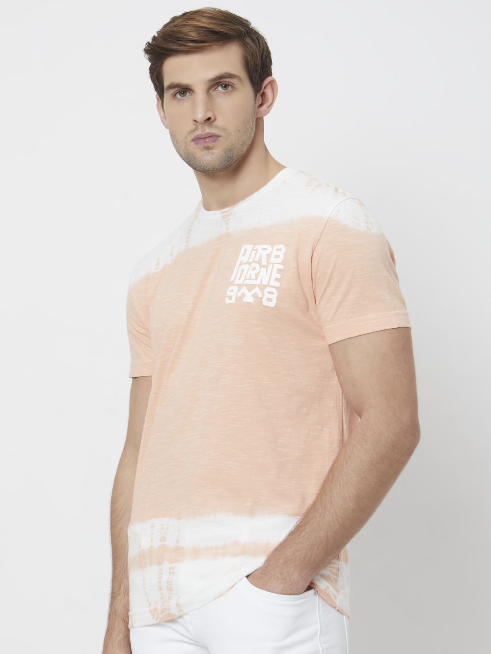 Peach Graphic Print Slim Fit T-Shirt