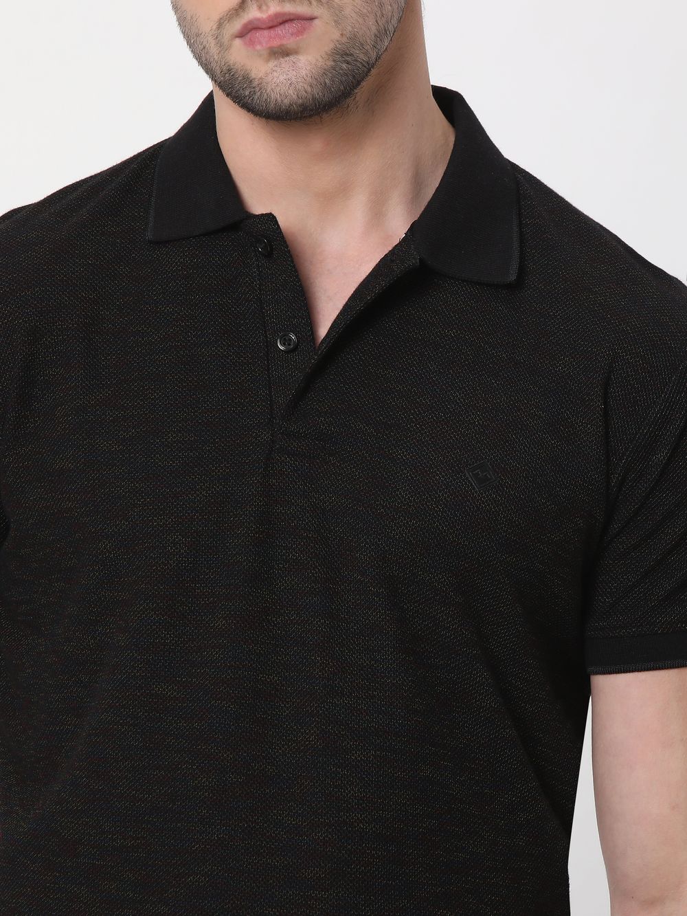 Black Space-Dyed Plain Slim Fit Polo T-Shirt