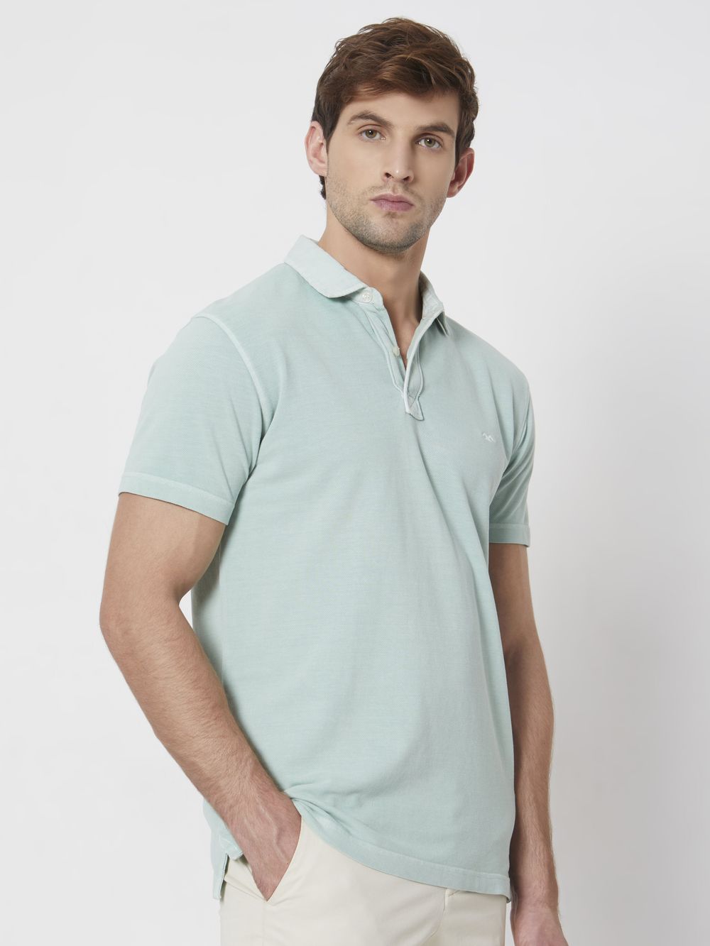 Light Green Plain Slim Fit Polo T-Shirt