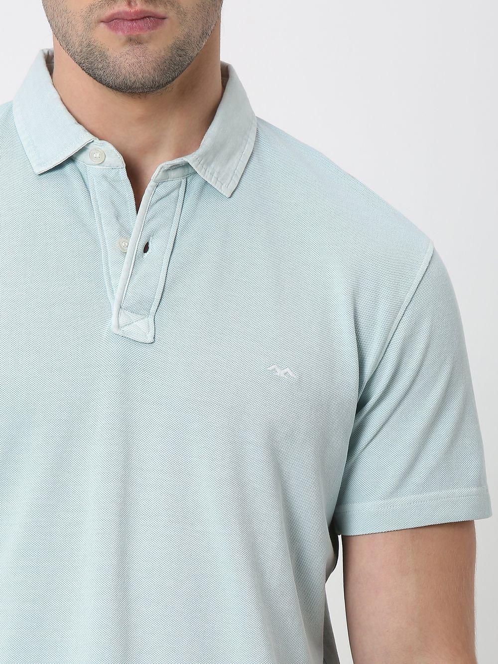 Light Blue Overdyed Plain Slim Fit Polo T-Shirt
