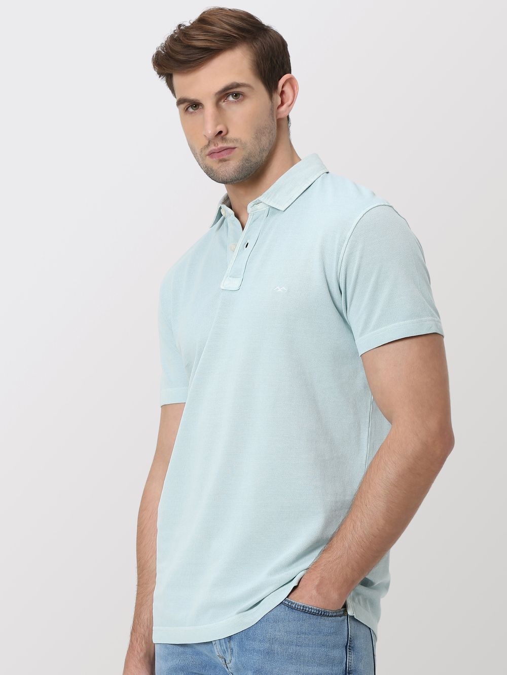 Light Blue Overdyed Plain Slim Fit Polo T-Shirt