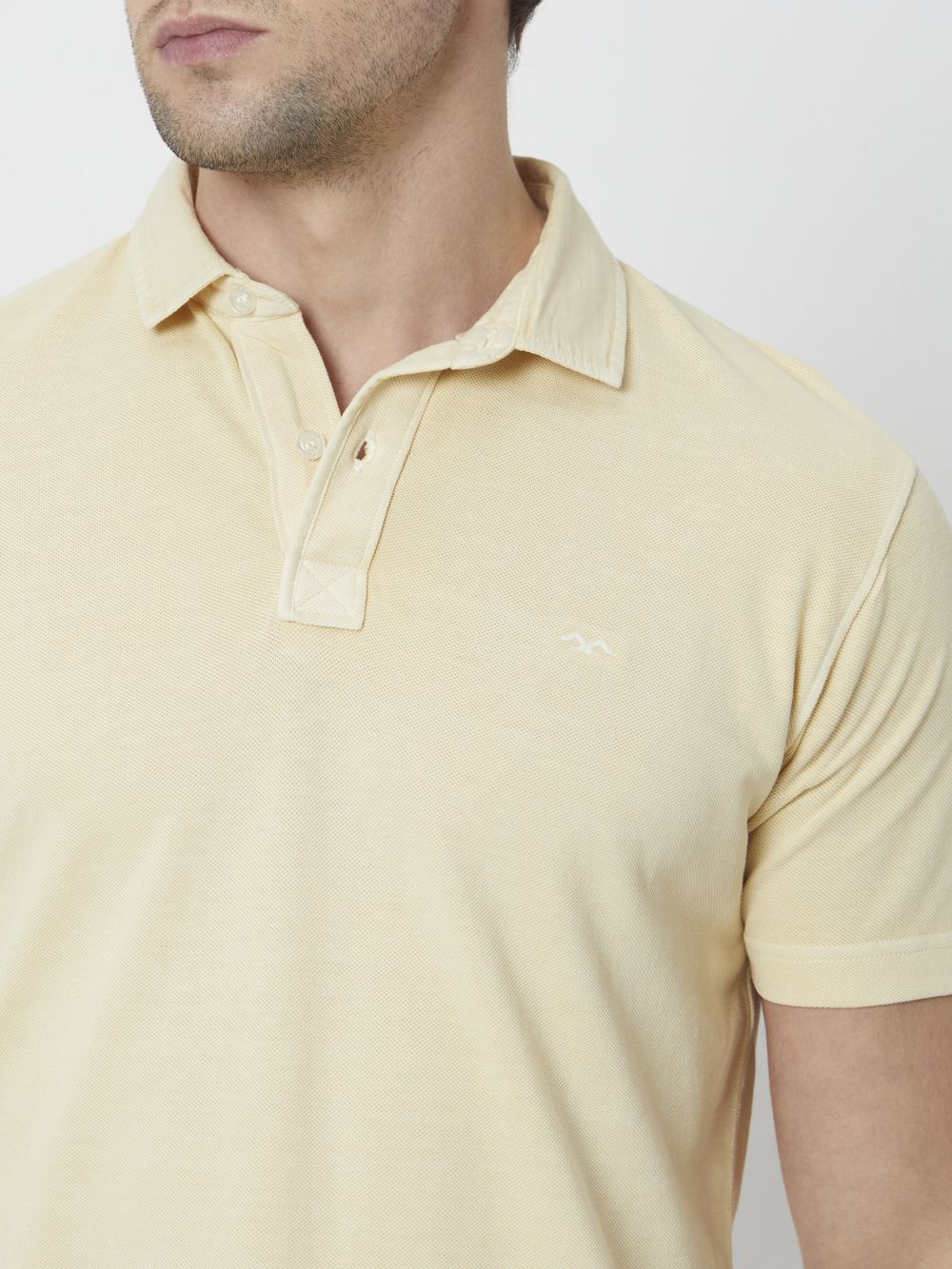 Beige Textured Plain Slim Fit Polo T-Shirt
