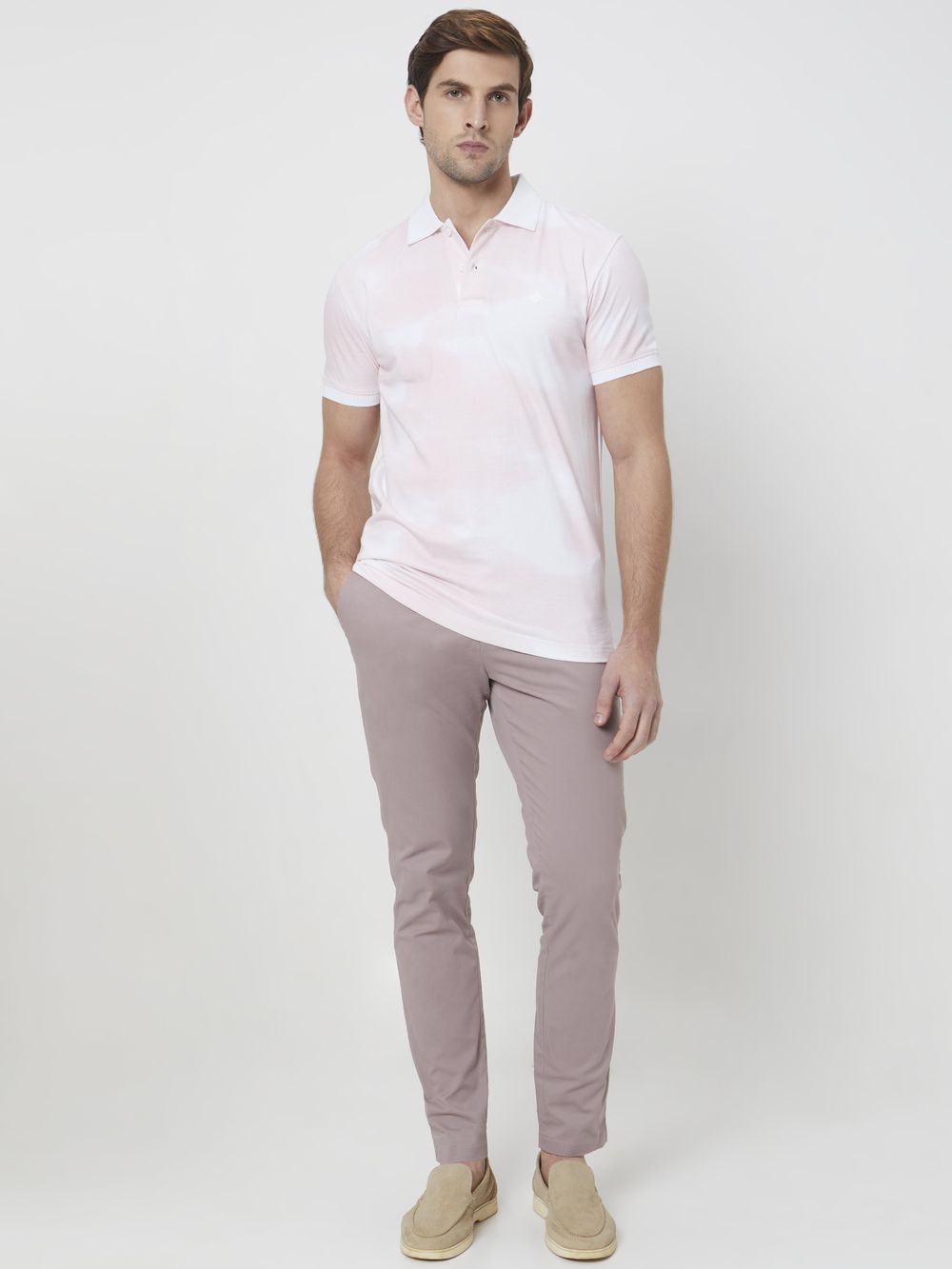 Pink Cloud print Slim Fit Henley T-Shirt