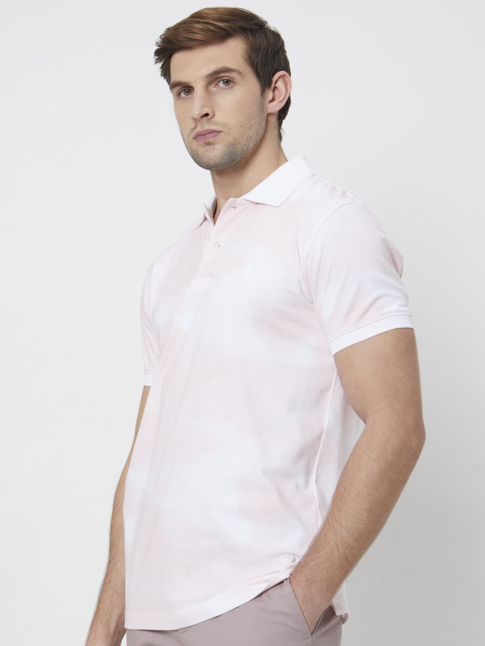 Pink Cloud print Slim Fit Henley T-Shirt