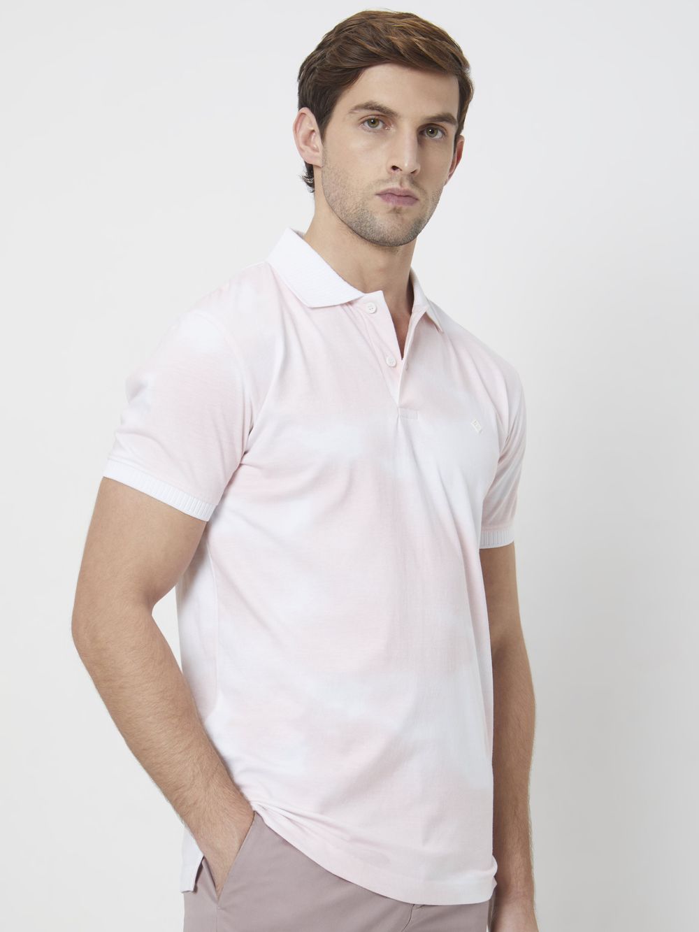 Pink Cloud print Slim Fit Henley T-Shirt
