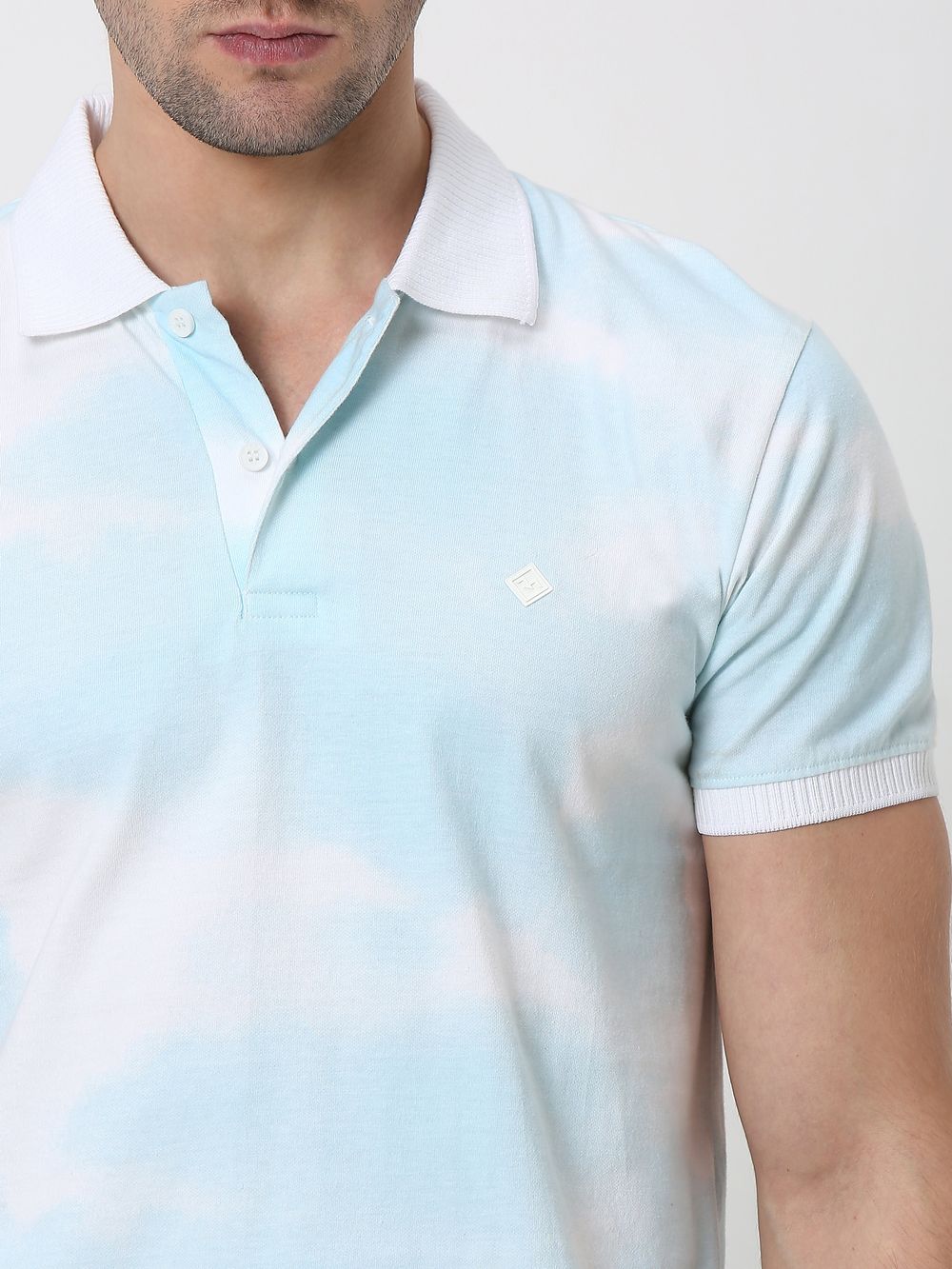 Light Blue Cloud Print Slim Fit Polo T-Shirt
