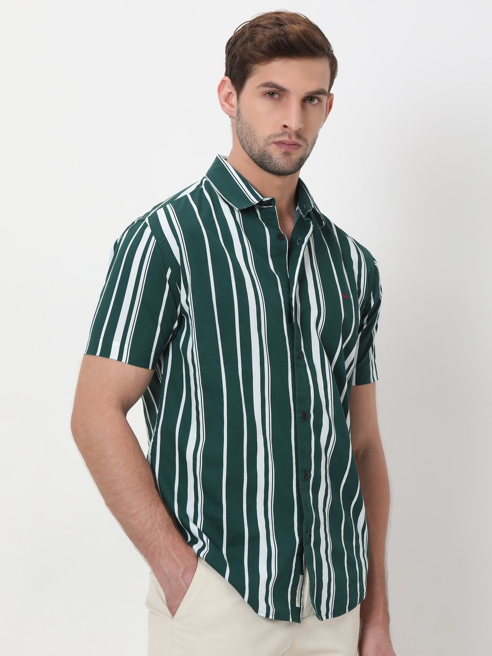 Green & White Resort Stripe Shirt