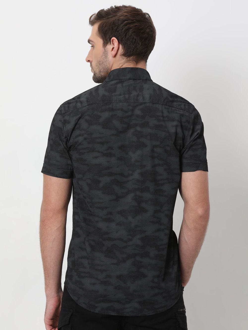 Black & Grey Camo Print Slim Fit Casual Shirt