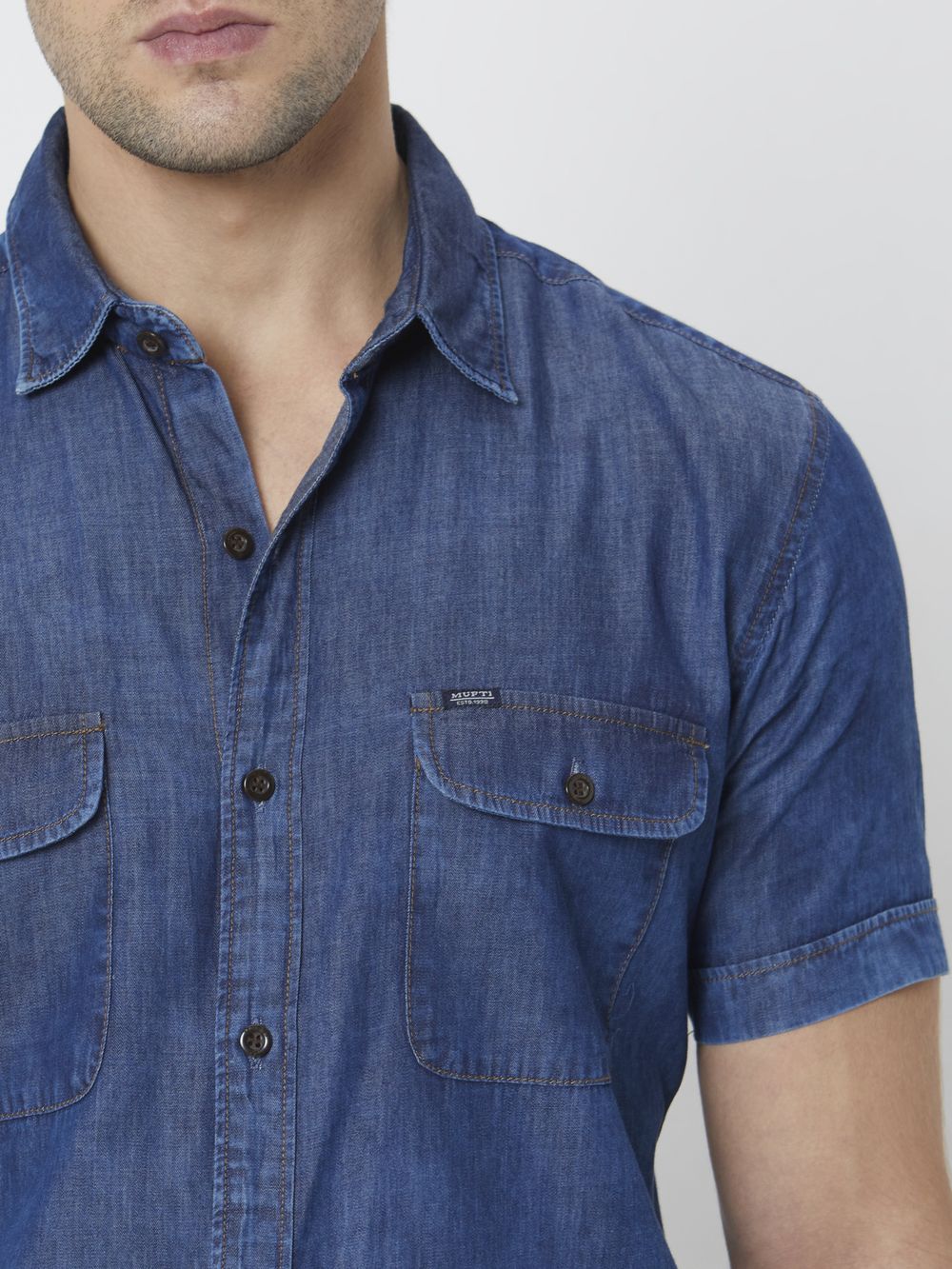 Indigo Blue Denim Plain Slim Fit Casual Shirt