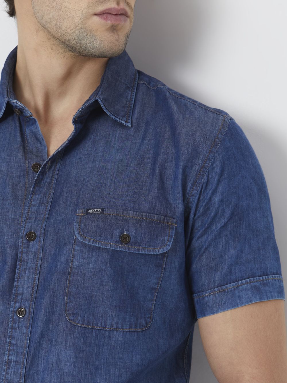 Indigo Blue Denim Plain Slim Fit Casual Shirt