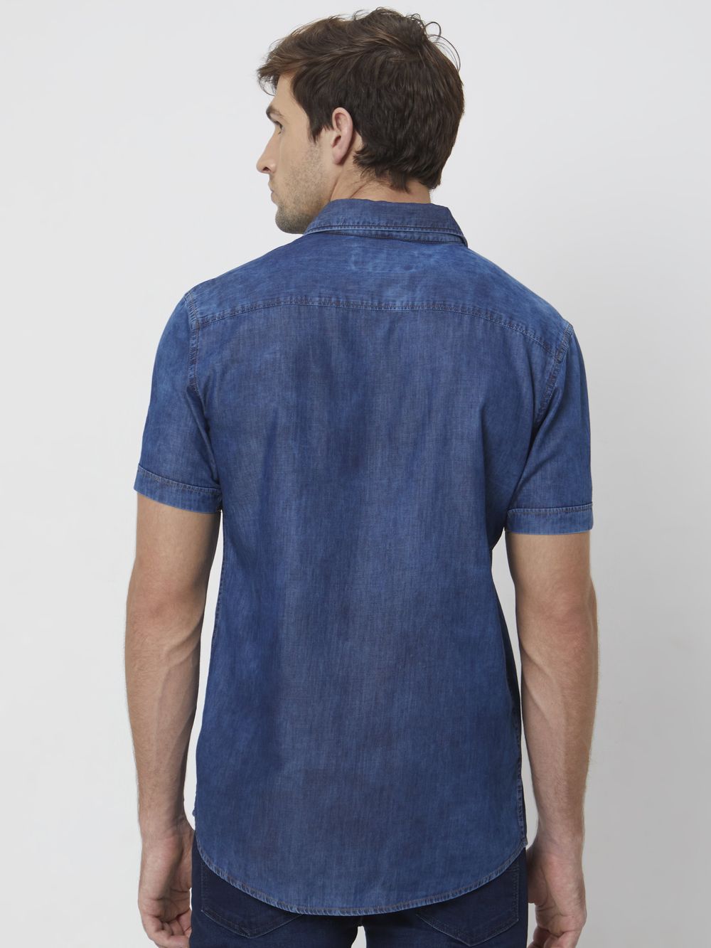 Indigo Blue Denim Plain Slim Fit Casual Shirt