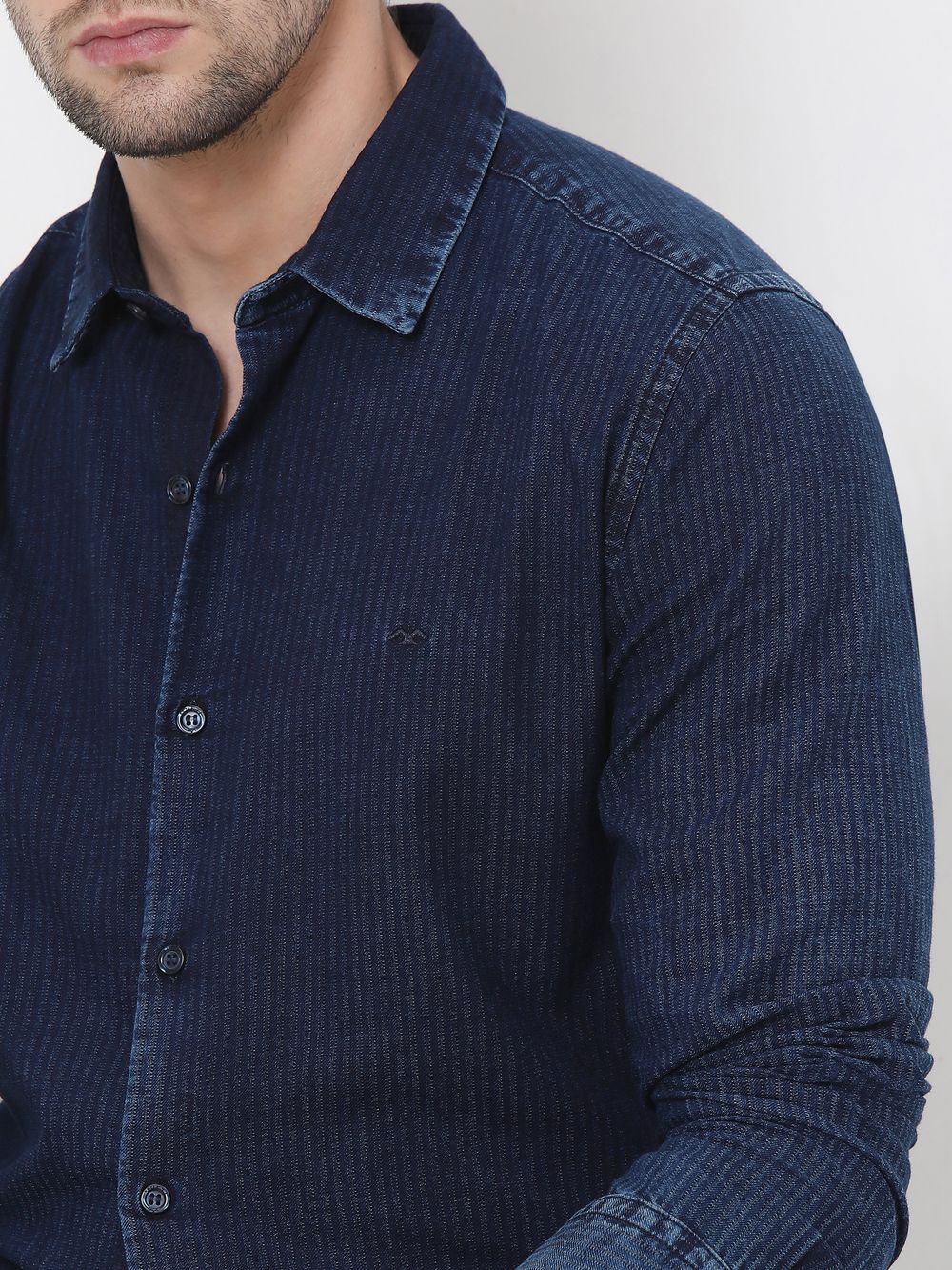 Indigo Blue Denim Plain Slim Fit Casual Shirt