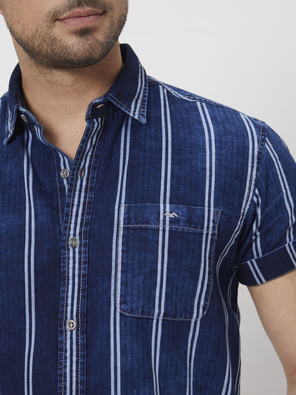 Indigo Blue Denim Stripe Slim Fit Casual Shirt