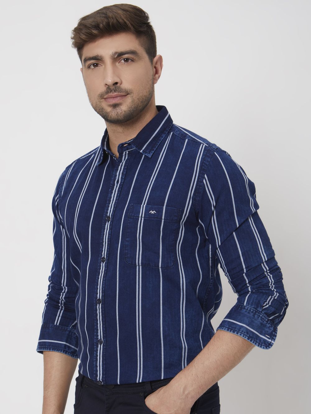 Indigo Blue Denim Stripe Slim Fit Casual Shirt