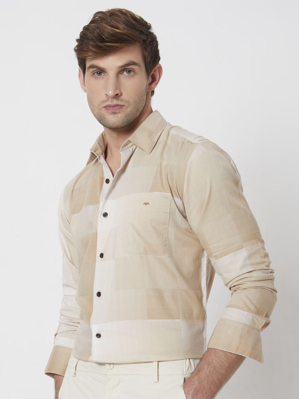 Khaki Tonal Check Slim Fit Casual Shirt