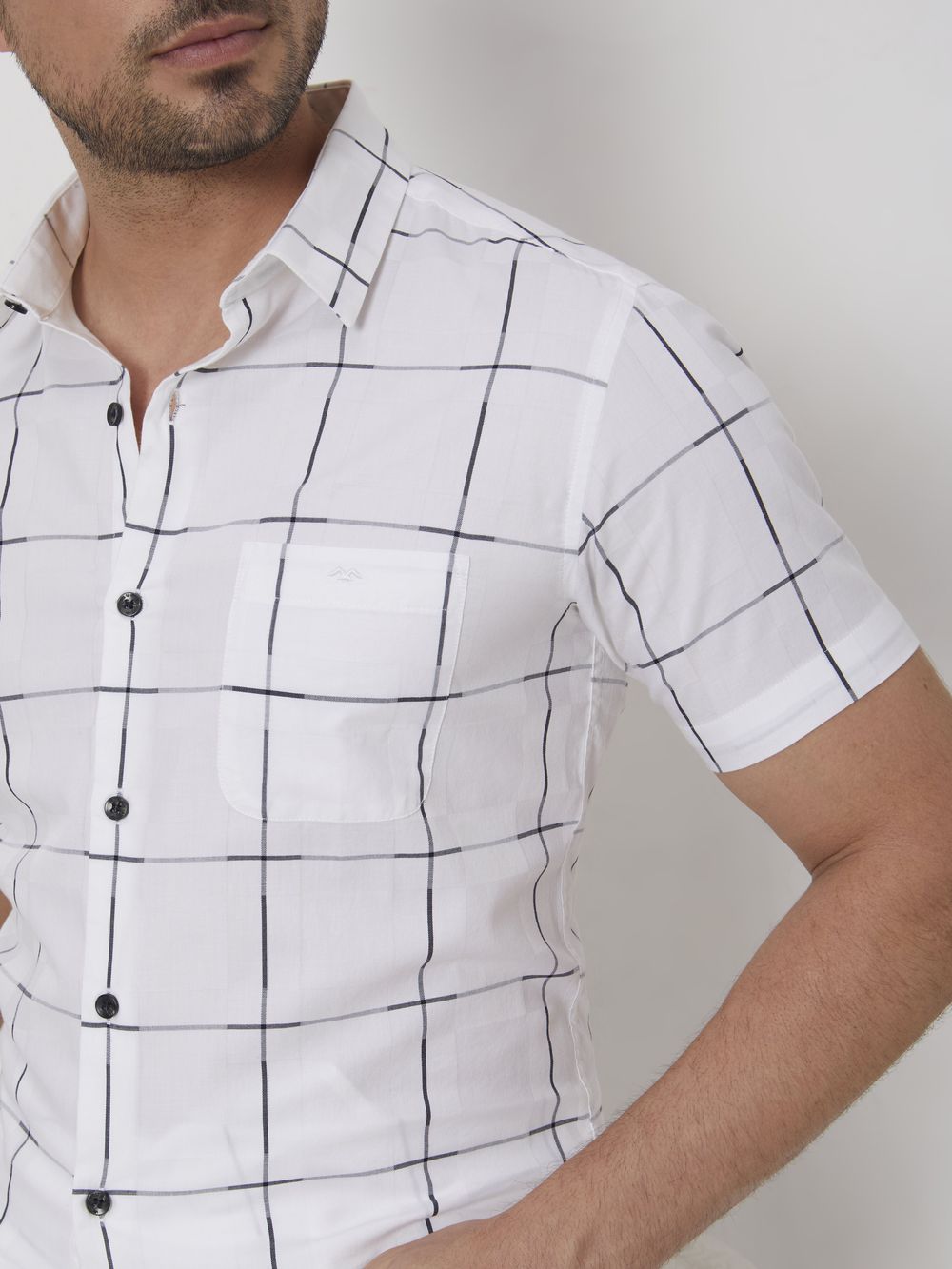 White Windowpane Check Slim Fit Casual Shirt