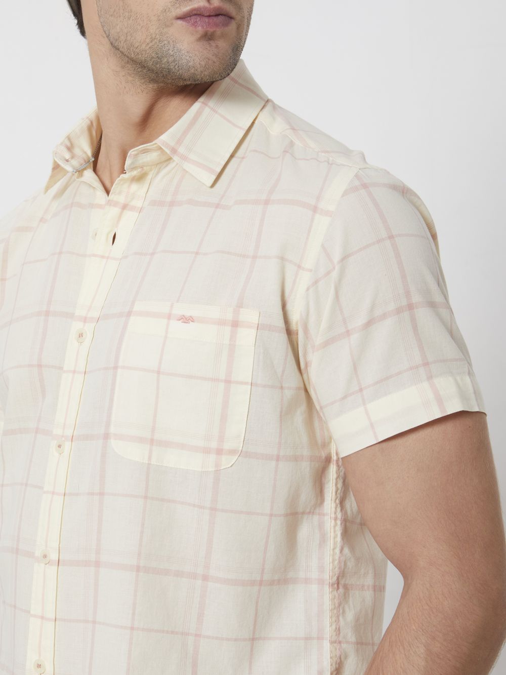 Pink Windowpane Check Slim Fit Casual Shirt