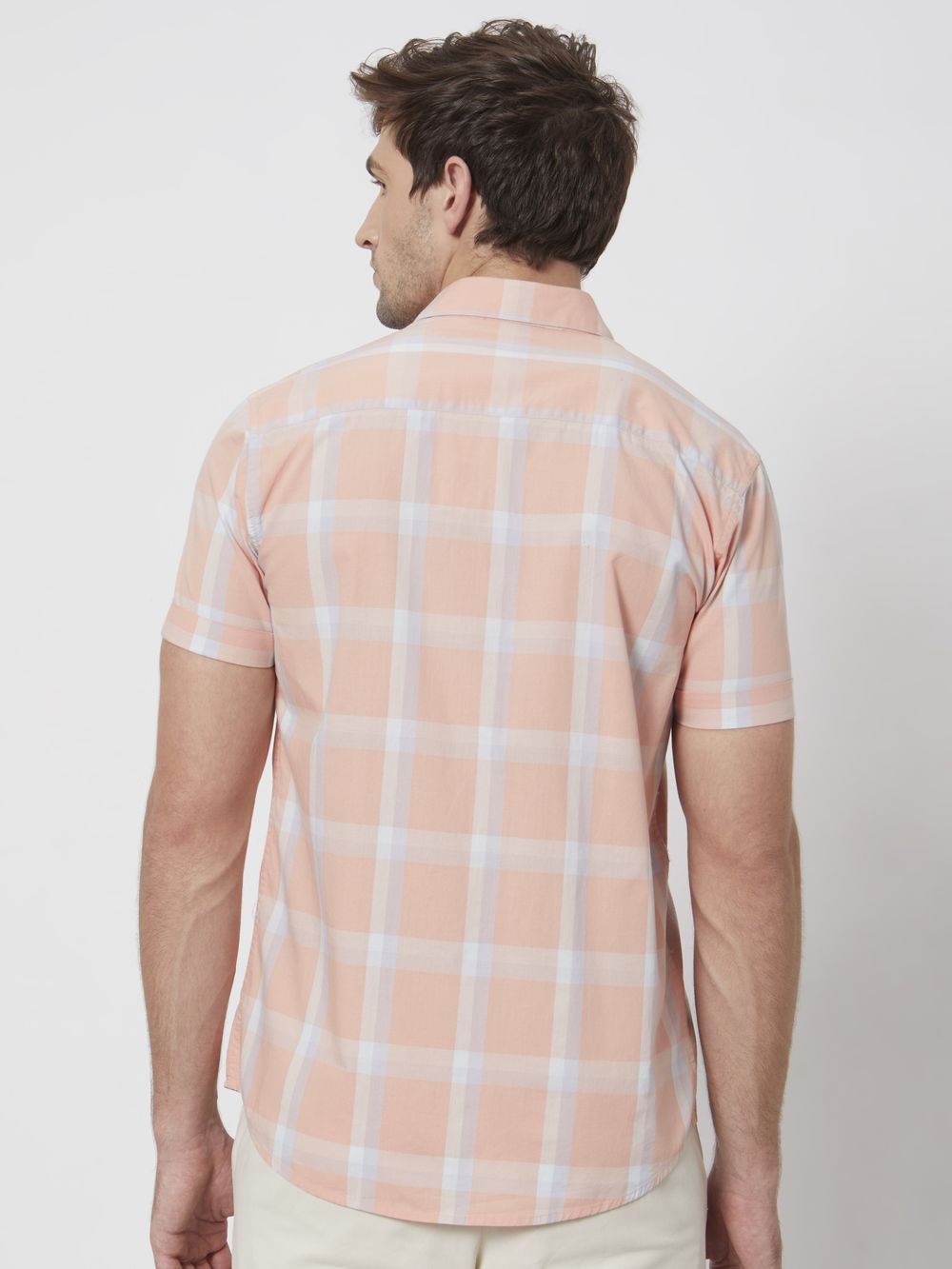 Peach Large Check Slim Fit Casual Shirt