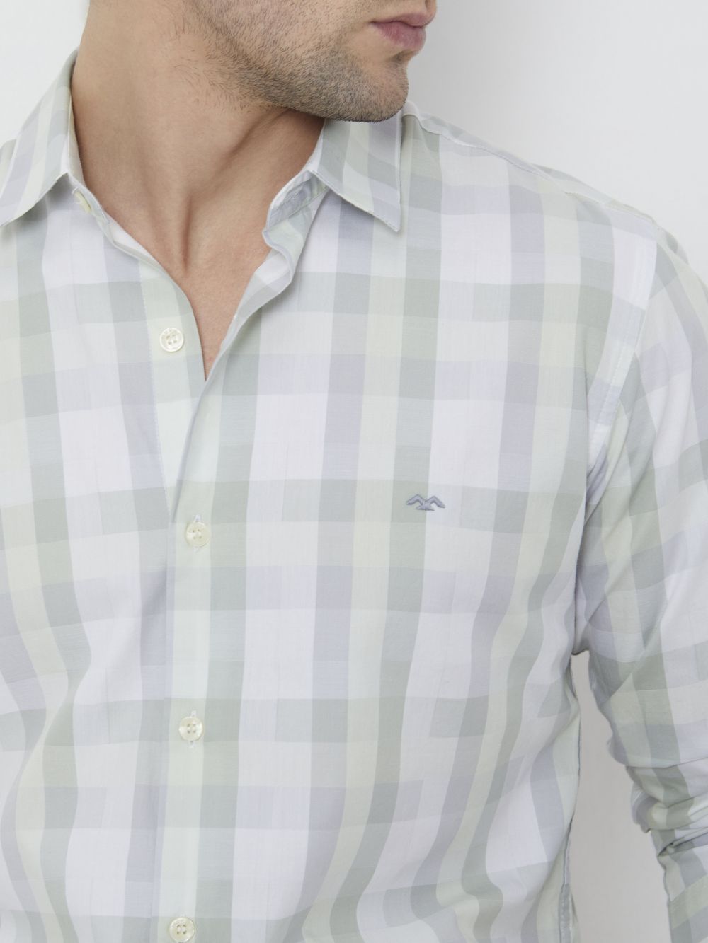 Light Green Large Check Slim Fit Casual Shirt