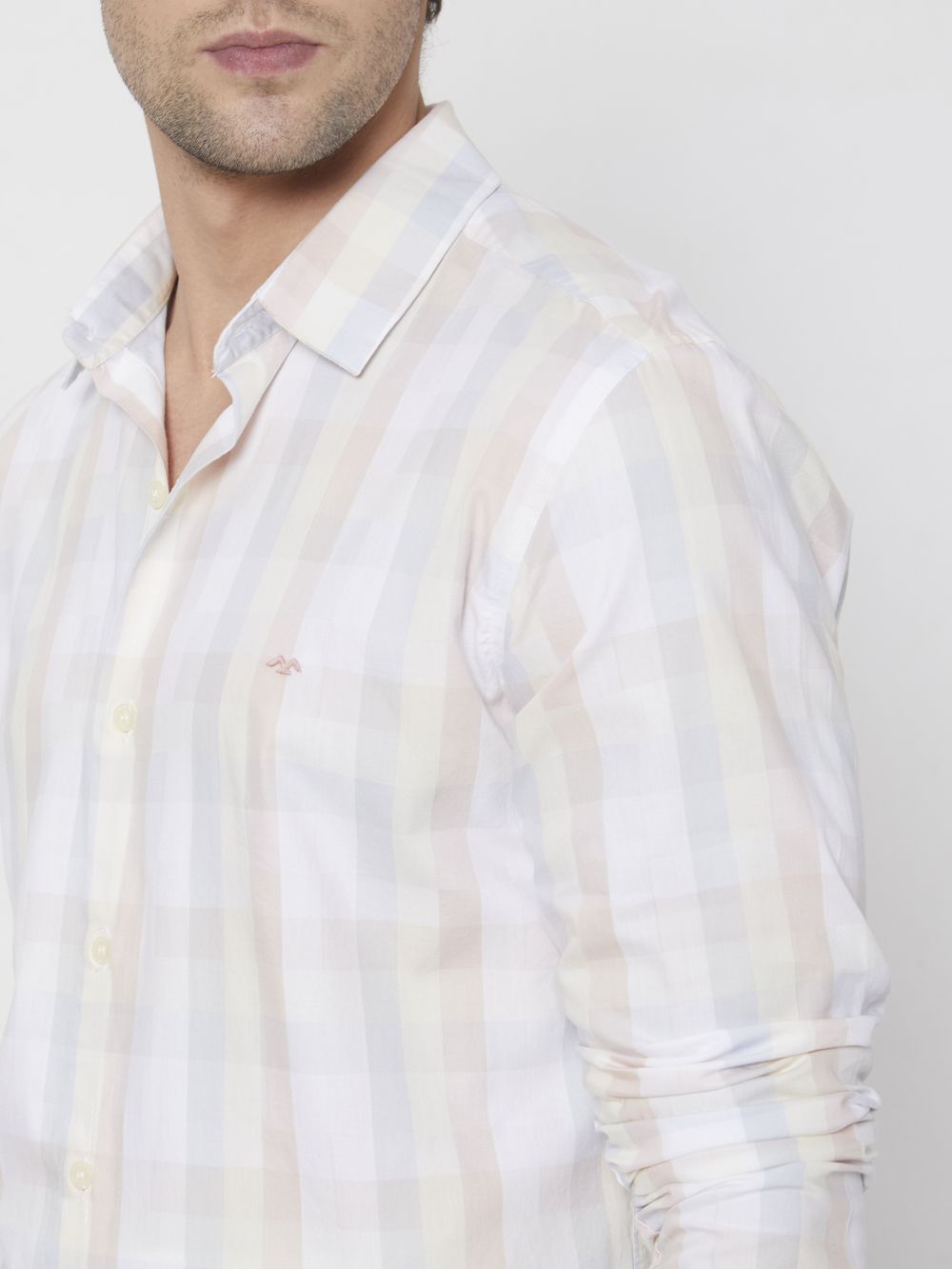 Peach Large Check Slim Fit Casual Shirt