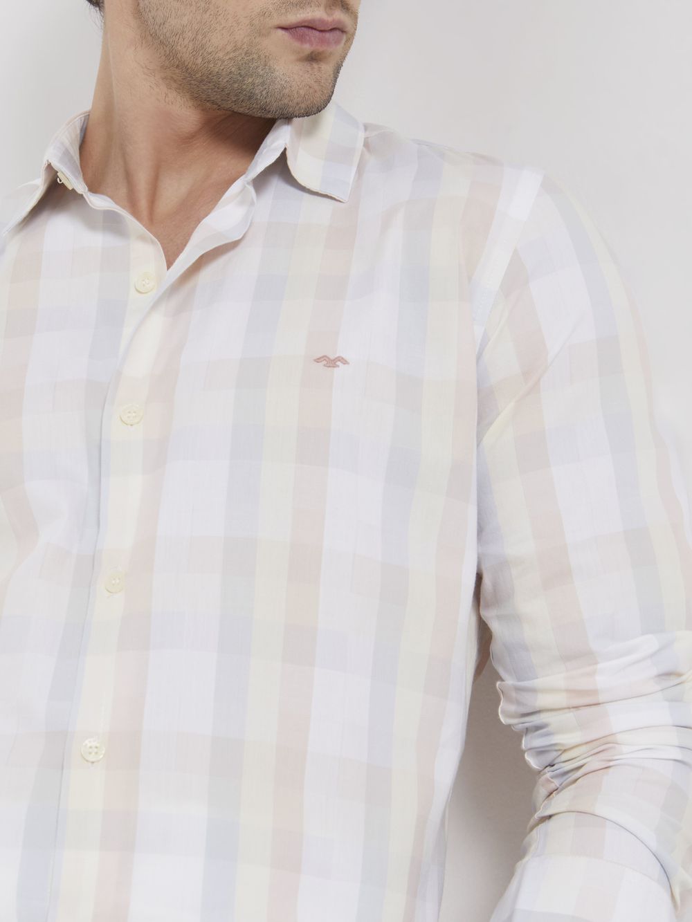 Peach Large Check Slim Fit Casual Shirt