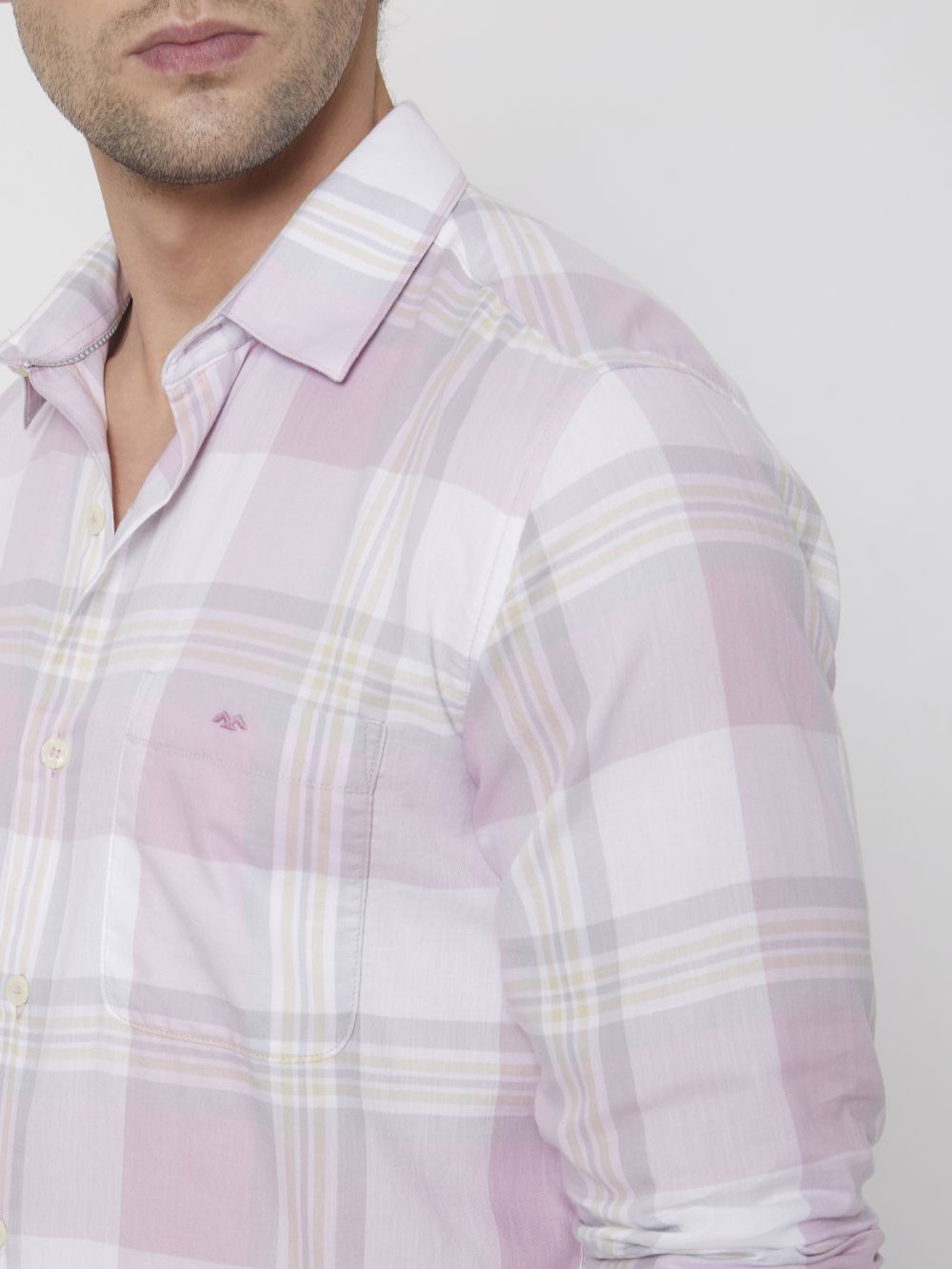 Pastel Pink Large Check Slim Fit Casual Shirt