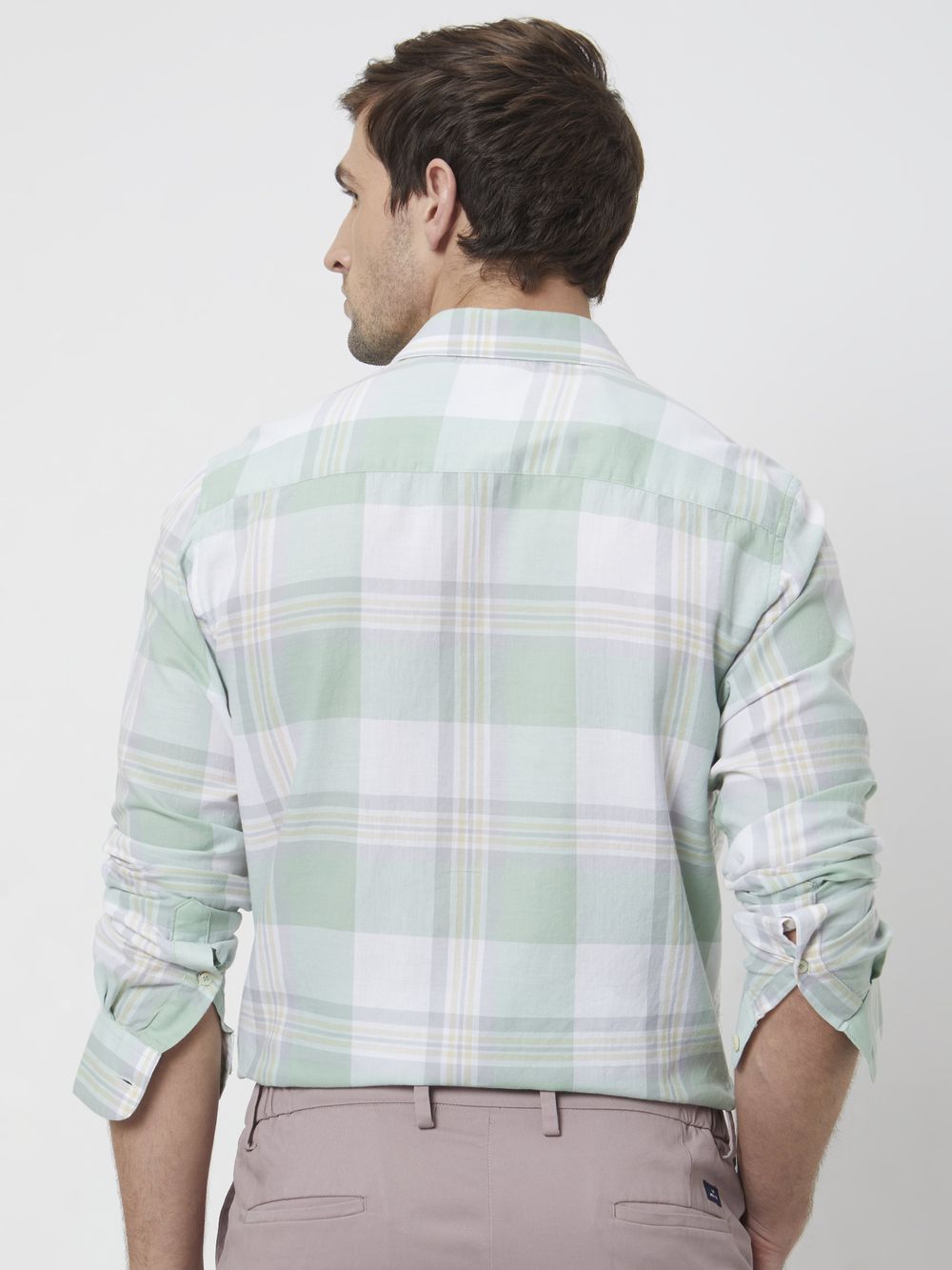 Light Green Large Check Slim Fit Casual Shirt