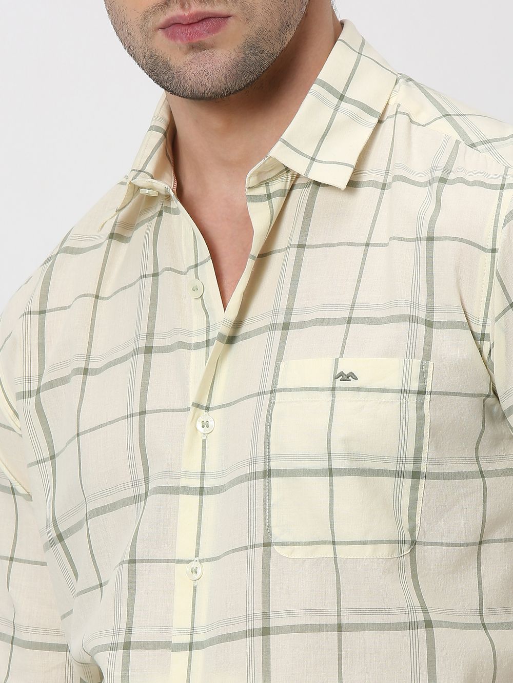 Light Green Large Check Slim Fit Casual Shirt