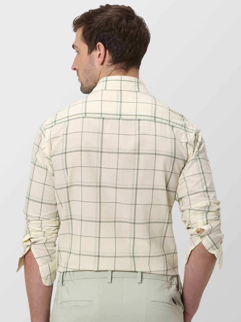 Light Green Large Check Slim Fit Casual Shirt