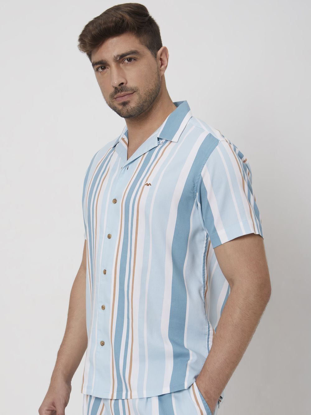 Teal Resort Stripe Relaxed Fit Casual Shirt
