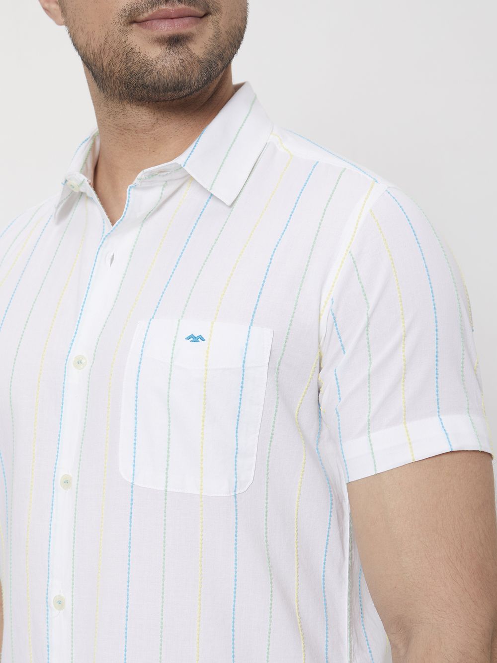 White Textured Stripe Slim Fit Casual Shirt