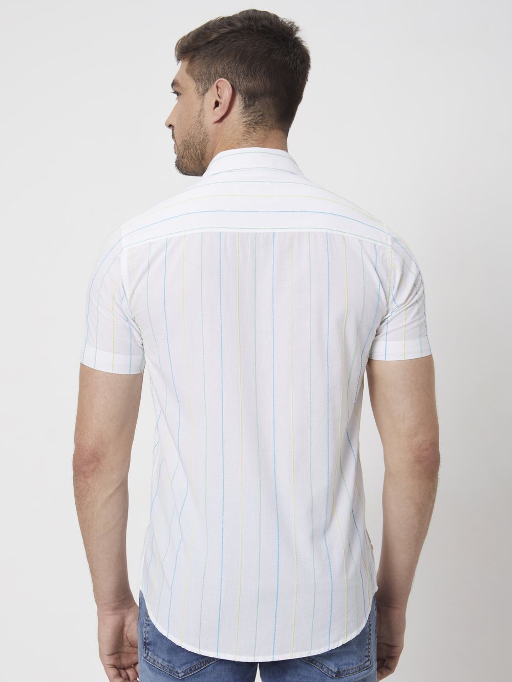 White Textured Stripe Slim Fit Casual Shirt