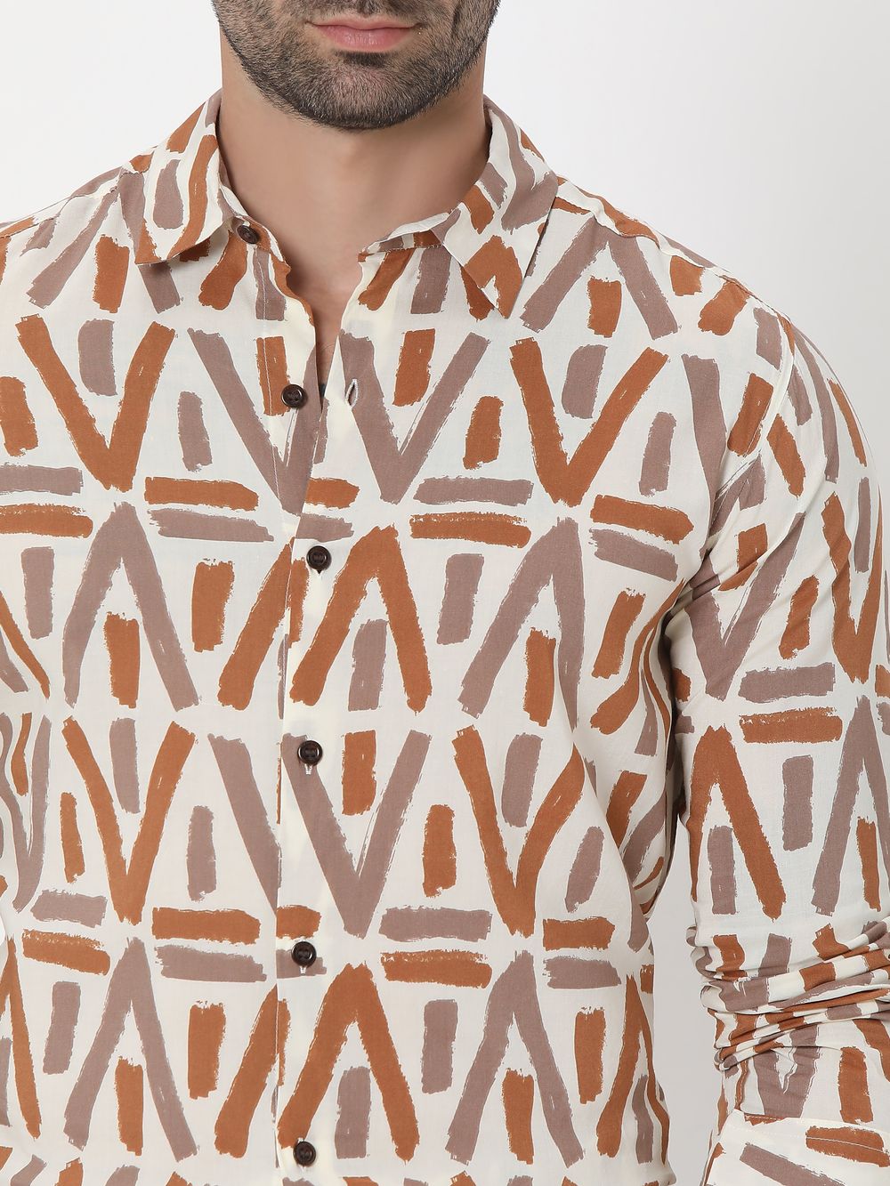 Beige Geometric Print Slim Fit Casual Shirt