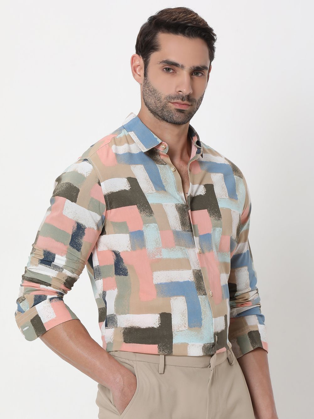 Multi Geometric Print Slim Fit Casual Shirt