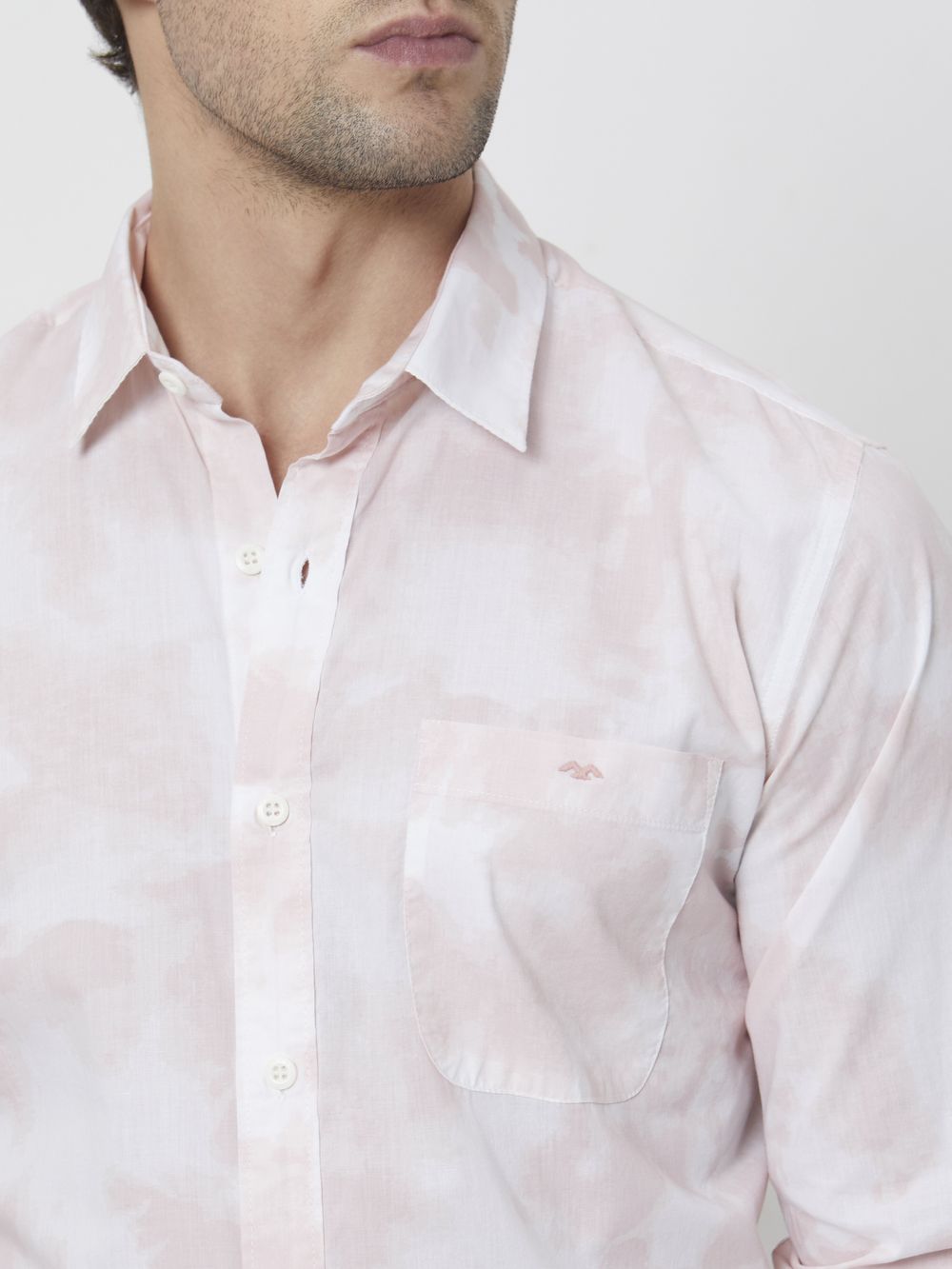 Pink & White Cloudprint Slim Fit Casual Shirt