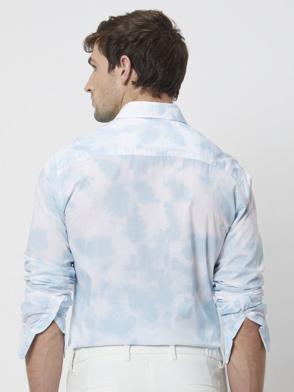 Light Blue & White Cloudprint Slim Fit Casual Shirt