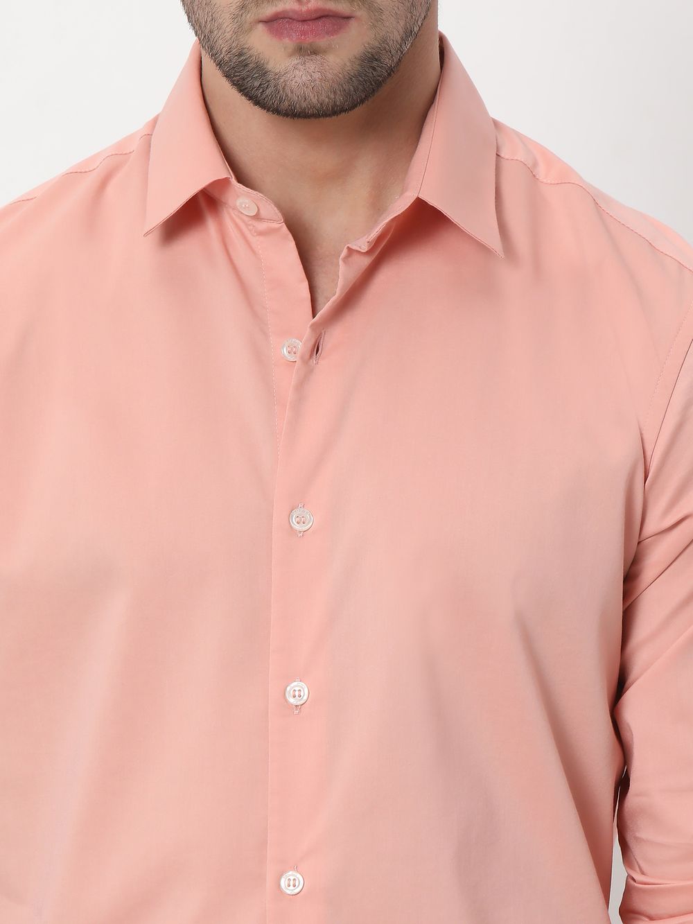 Pink Stretch Plain Slim Fit Casual Shirt