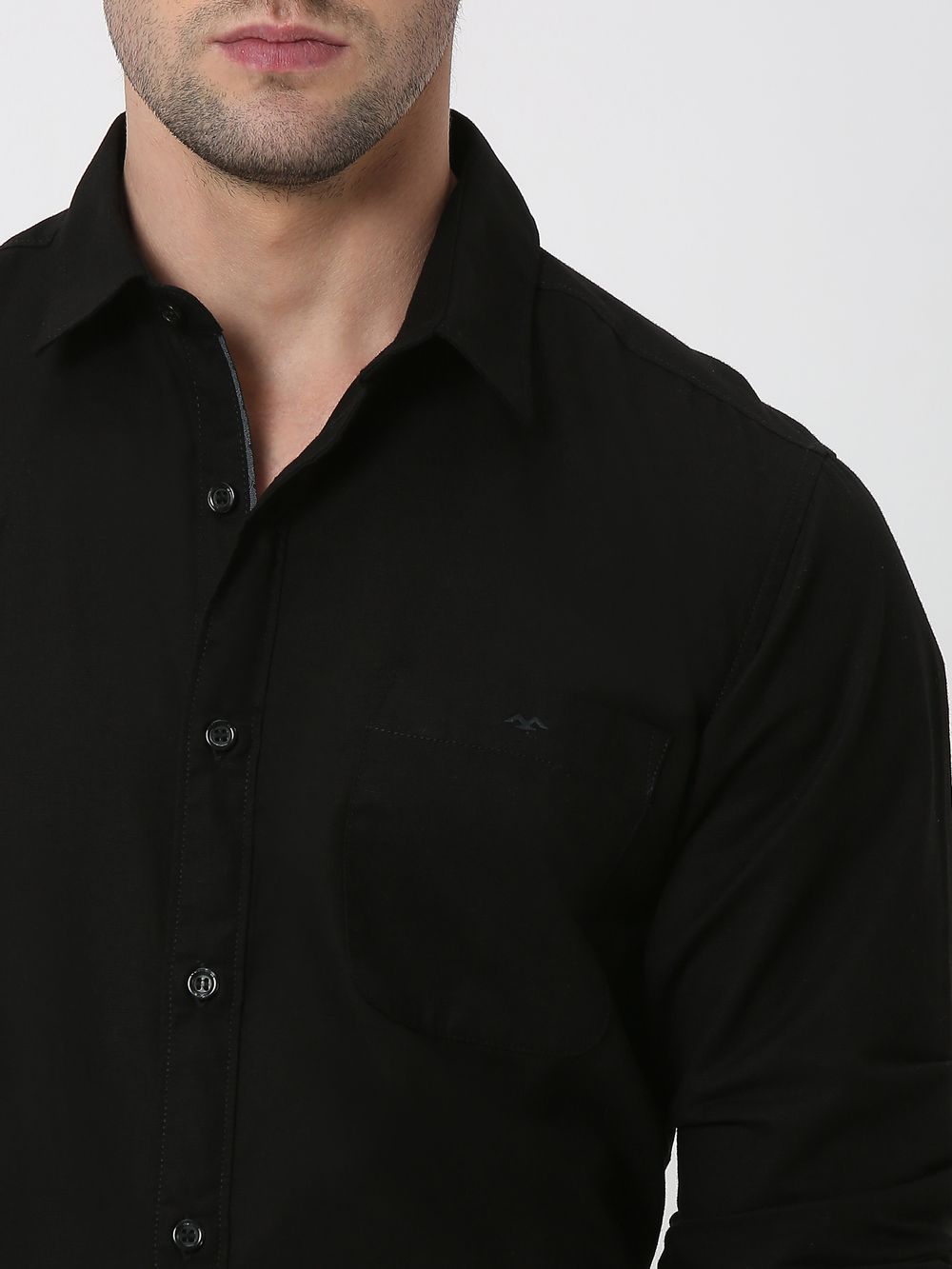 Black Cotton Linen Plain Slim Fit Casual Shirt